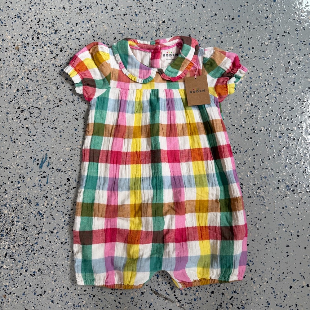 Mini Boden Check Romper (18-24M)